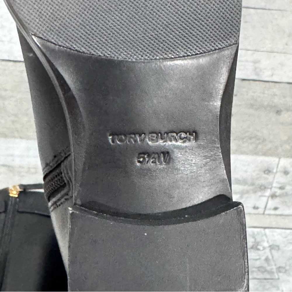 TORY BURCH EVERLY STRAP RIDING BOOTS - BLACK LEATHER - SZ - 5.5